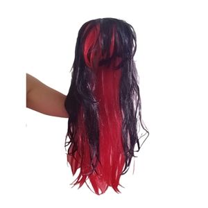 Black/red long hair wig synthetic hair
